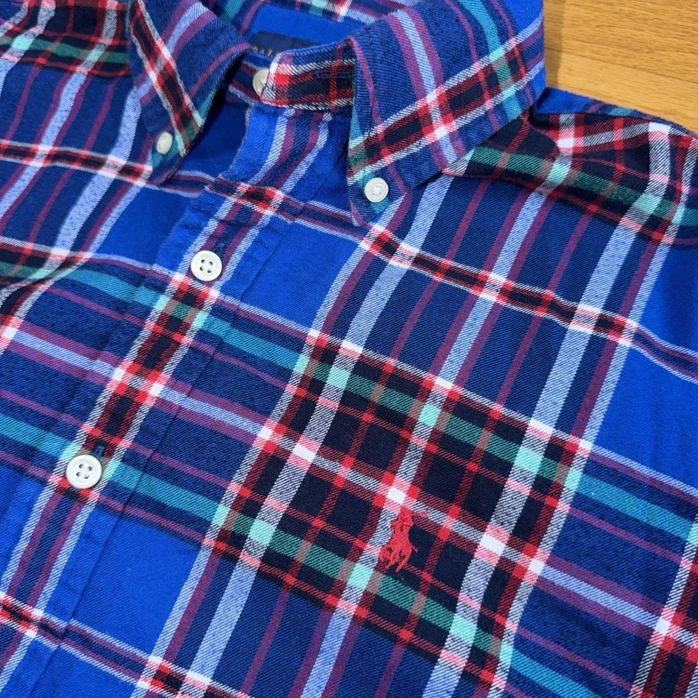 Ralph Lauren Classic Fit Performance Flannel Long Sleeve Plaid Shirt Mens M Polo